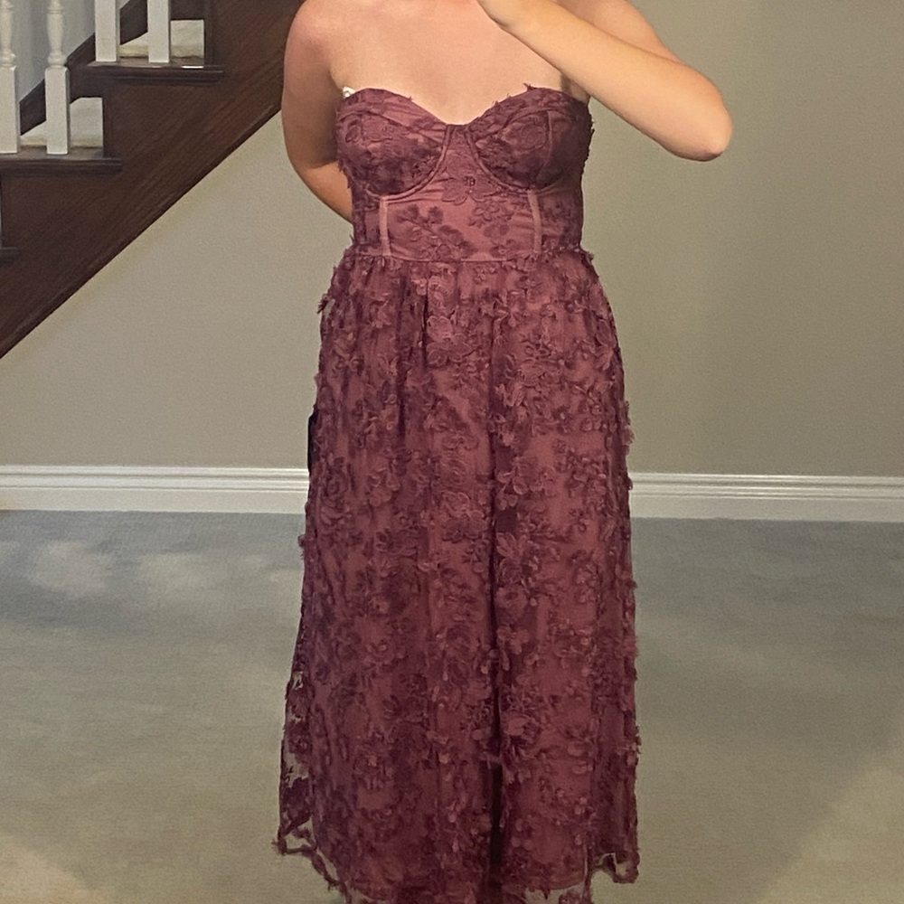 Lulu's Strapless Lace Dress in Deep Burgundy